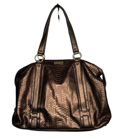 Michael Kors womens Snakeskin print Handbag Bronze Logo Gold Adorable! - Picture 1 of 15